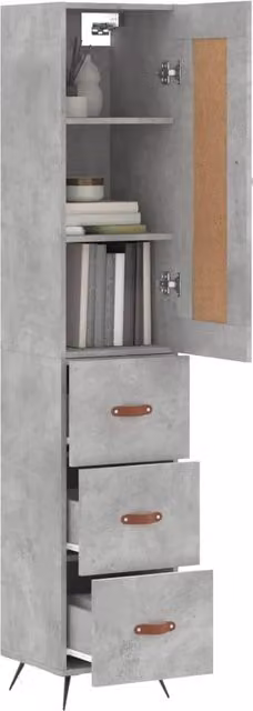 Berkfield Home Industrial Highboard in Concrete Grey with Hinged Doors and Internal Shelves, W/D/H: 34.5 x 34.0 x 180.0 cm – 1