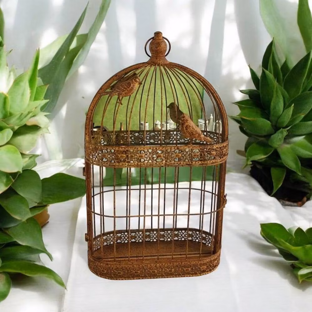Minster Garden Mirror Cage in Brown Metal, W: 34 cm, H: 60 cm – 3
