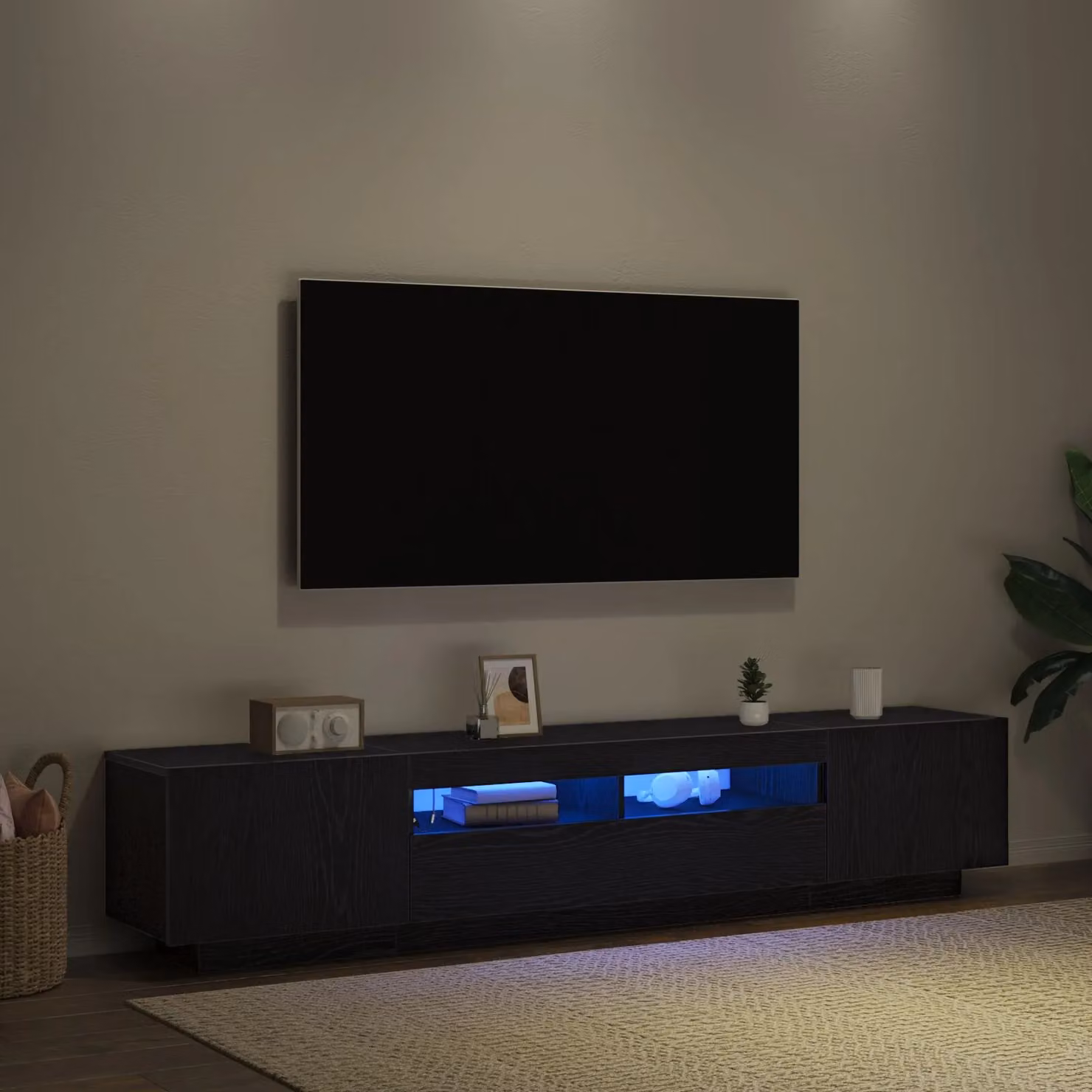 Berkfield Home Modern TV Cabinet with LED Lights in Black Oak, W/D/H: 200 x 40 x 40 cm – 4