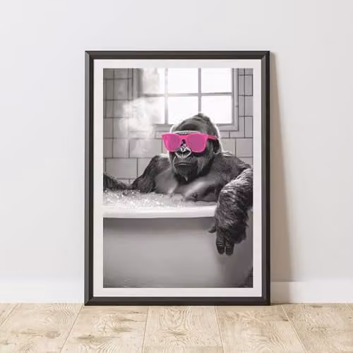 60 Second Makeover Gorilla Pink Glasses Animal Print Paper Poster, A4