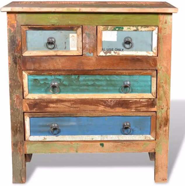 Berkfield Home Reclaimed Solid Wood Cabinet with 4 Drawers in Multicolour Teak, Acacia and Mango