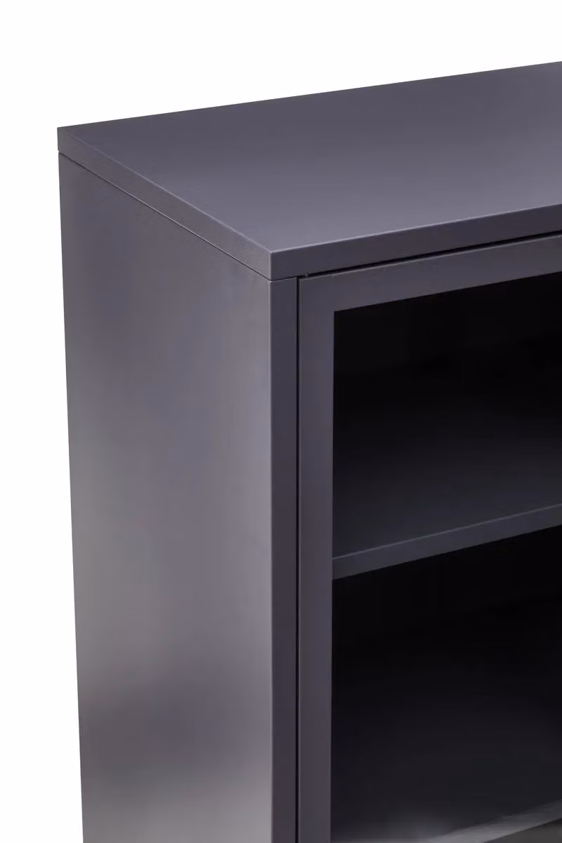 Orsina Industrial Grey Metal and Glass Two Door Cabinet with Internal Shelves, W/D/H: 150 x 75 x 75 cm – 5