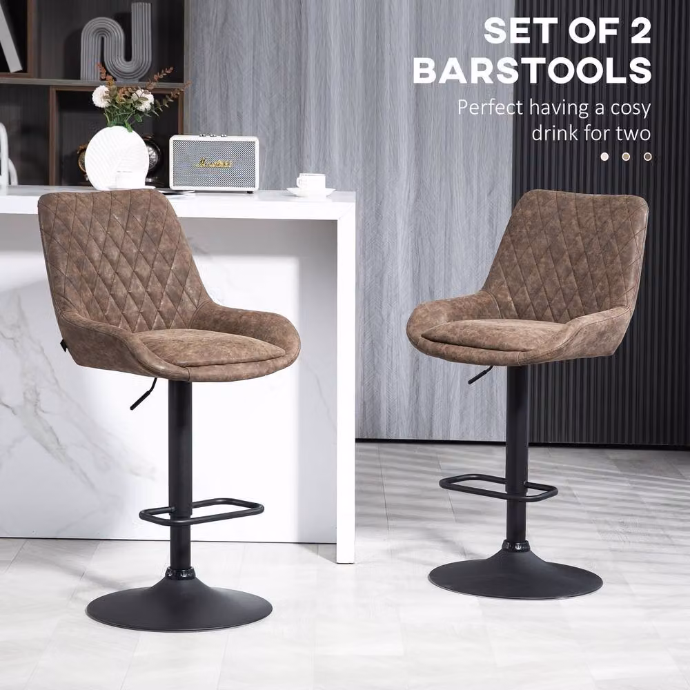 STILVORA Set of 2 Adjustable Height Swivel Bar Stools in Brown Synthetic Leather with Metal Frame – 5