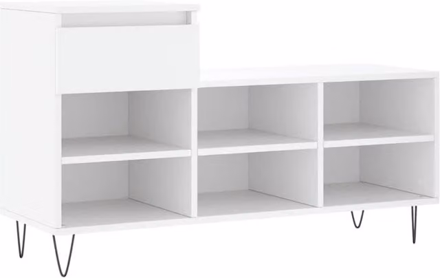Berkfield Home Modern White Shoe Cabinet with Doors, Drawers and Open Shelf, W/D/H: 102 x 36 x 60 cm