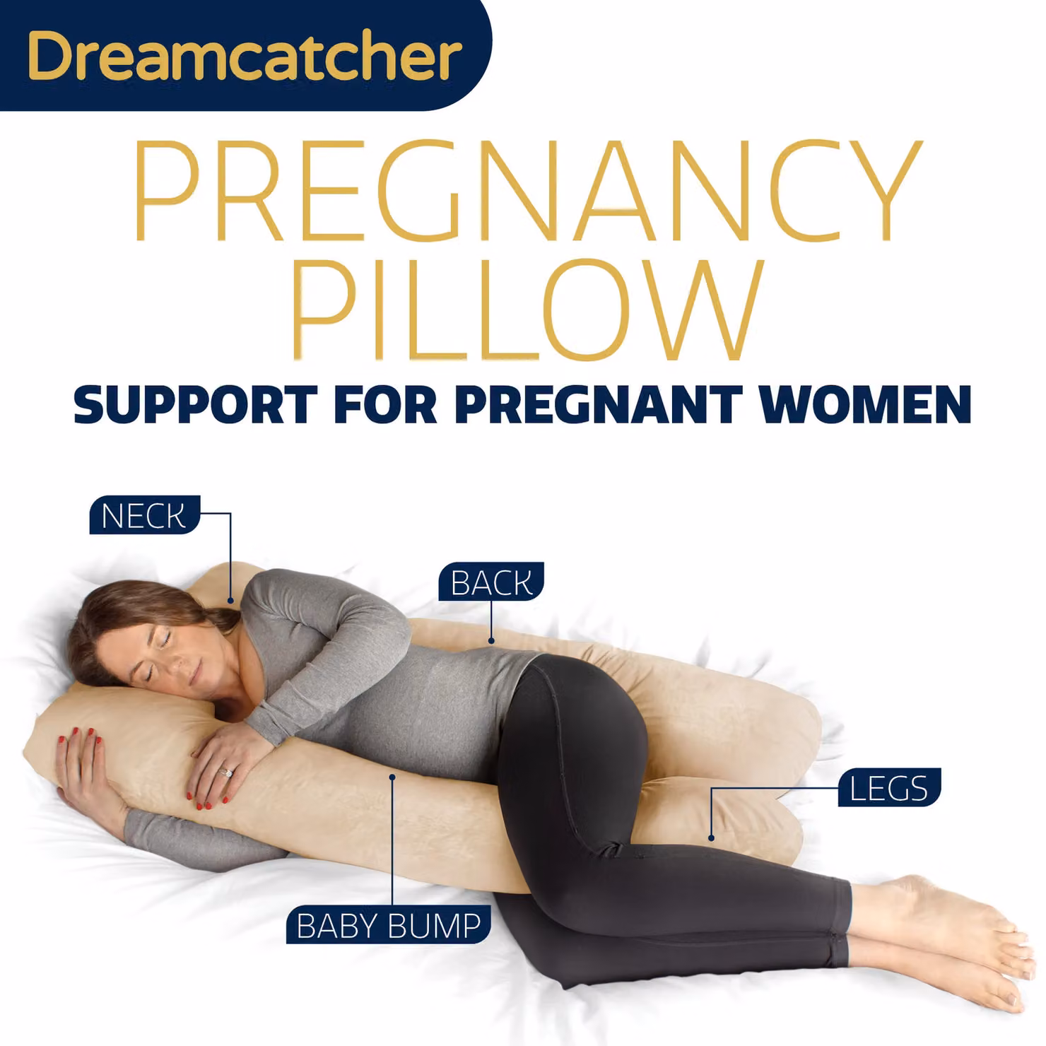 Dreamcatcher U-Shaped Women's Pregnancy Pillow in Cream with Shredded Memory Foam and Removable Velvet Cover – 2