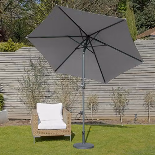 GardenKraft 2.7m Outdoor Garden Parasol with Tilt and Crank Mechanism in Grey Polyester and Steel – 3
