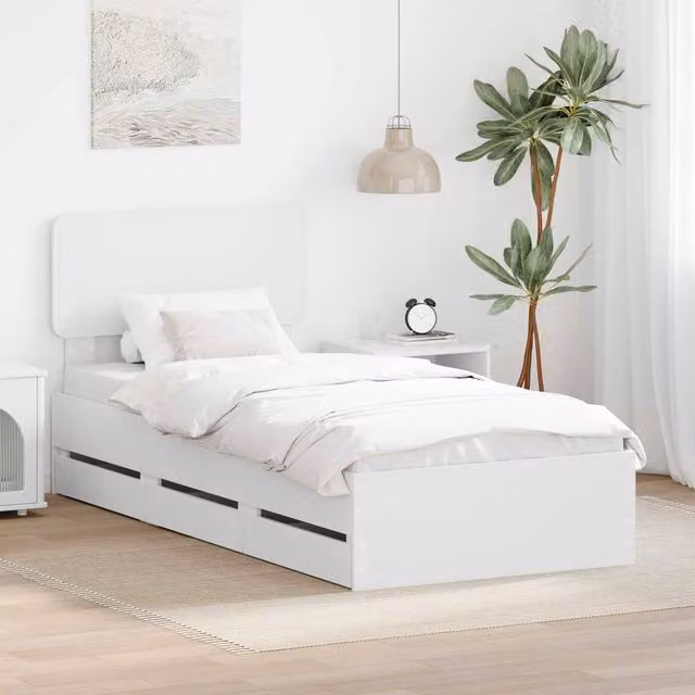 Berkfield Home Modern Bed Frame with Drawers in White, Engineered Wood, W/D/H: 75 x 190 cm