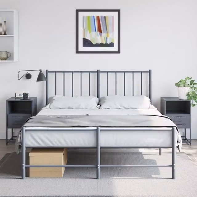 Berkfield Home Set of 2 Anthracite and Black Metal Bedside Cabinets, W/D/H: 36 x 39 x 60.5 cm