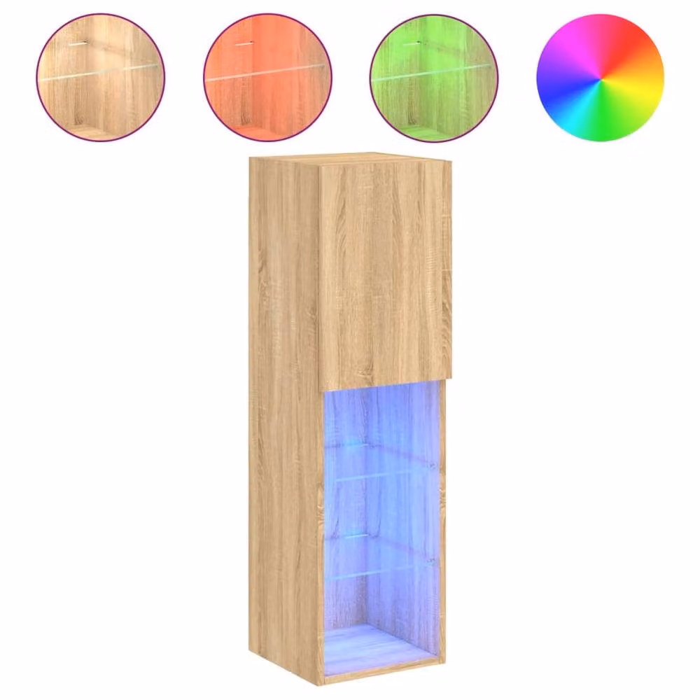 Berkfield Home Modern TV Cabinet with LED Lights in Sonoma Oak Brown, W: 30.5 cm, D: 30 cm, H: 102 cm – 3