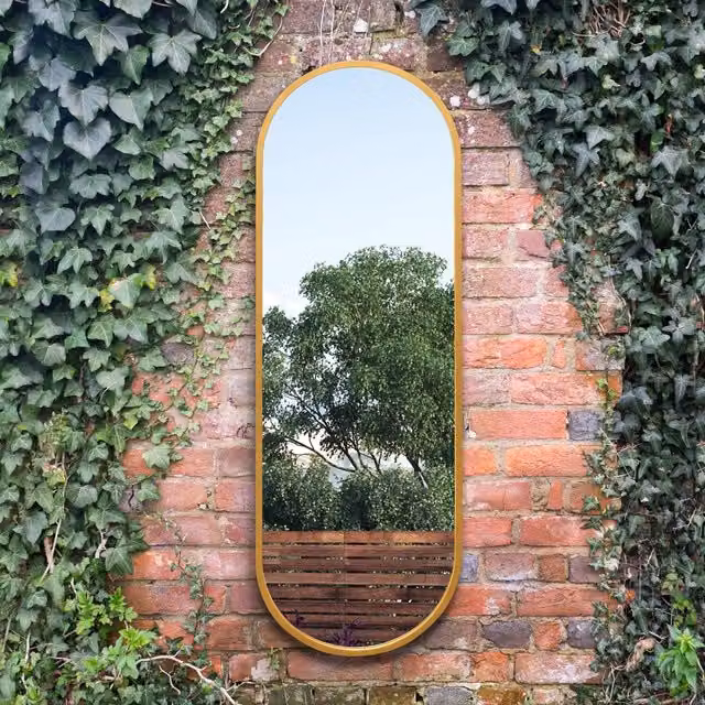 MirrorOutlet The Vultus Metal Framed Double Arched Garden Wall Mirror in Gold, Height: 160 cm