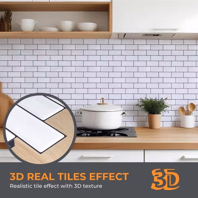 Walplus Glossy White Adhesive Square 3D Stick on Tile Stickers