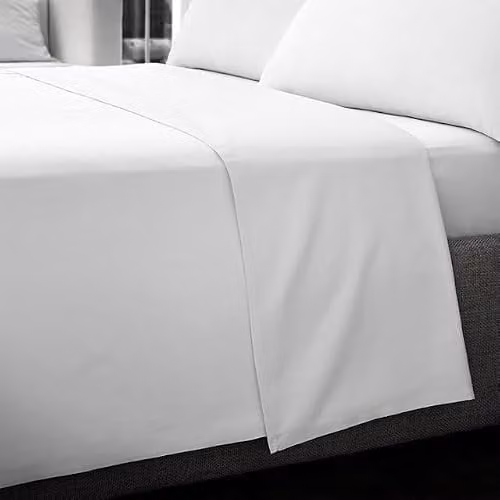 Rapport Home 400 Thread Count Cotton Flat Sheet, White, W/D/H: 90 x 200 cm