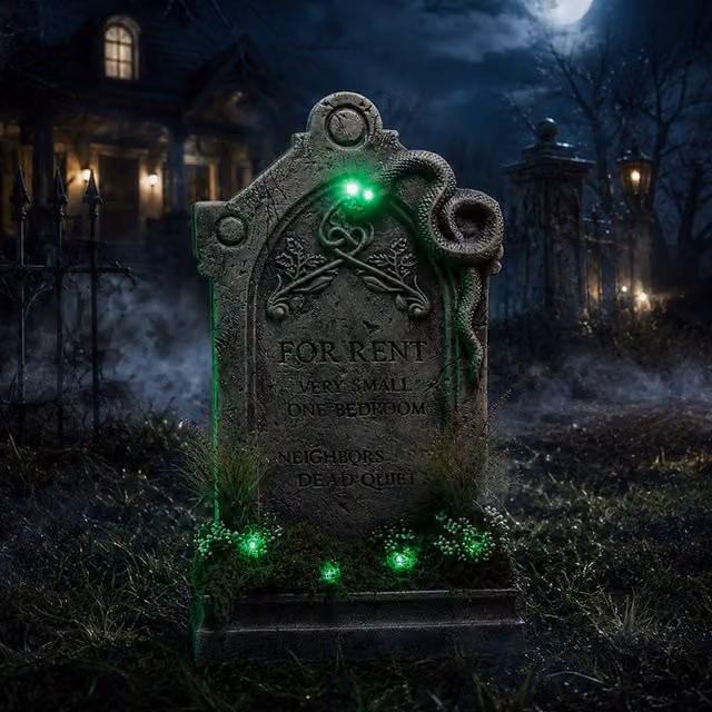 Samuel Alexander For Rent Halloween Graveyard Tombstone with LED Lights in Green and Grey, Height: 60 cm