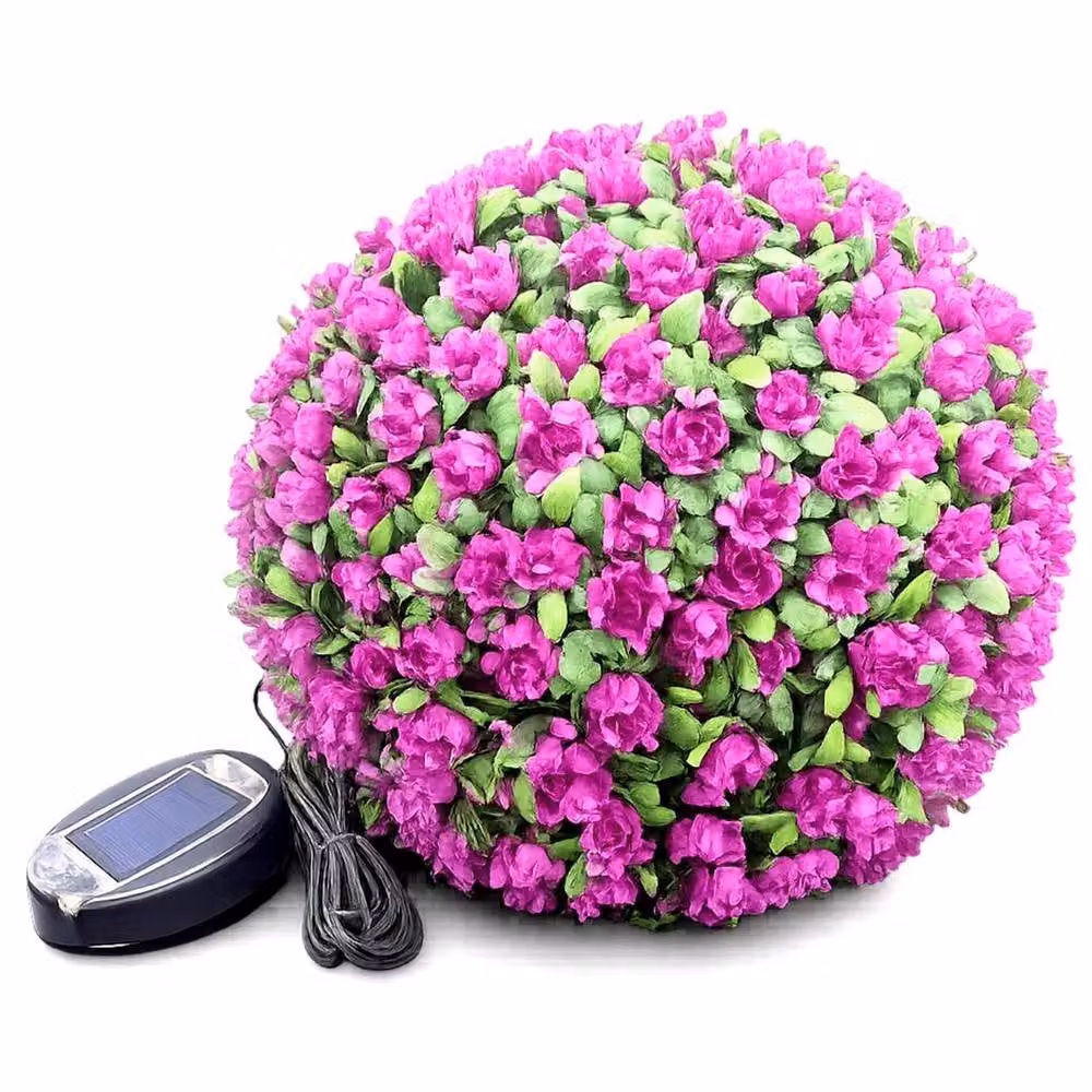 FLAVORA Purple Solar Topiary Ball with 20 LED Flower Lights, Diameter: 28 cm – 2