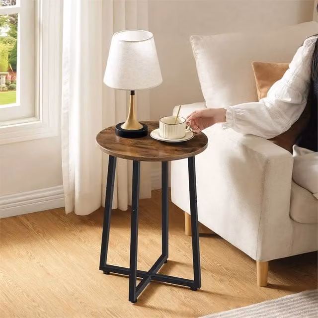 FLAVORA Round Small Side Table in Brown – 1