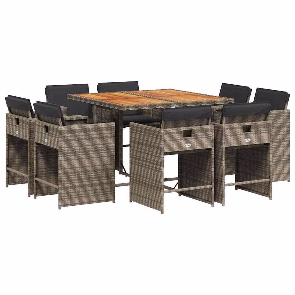 Berkfield Home Garden Modern Polyrattan Dining Set in Grey and Brown with Acacia Wood – 2
