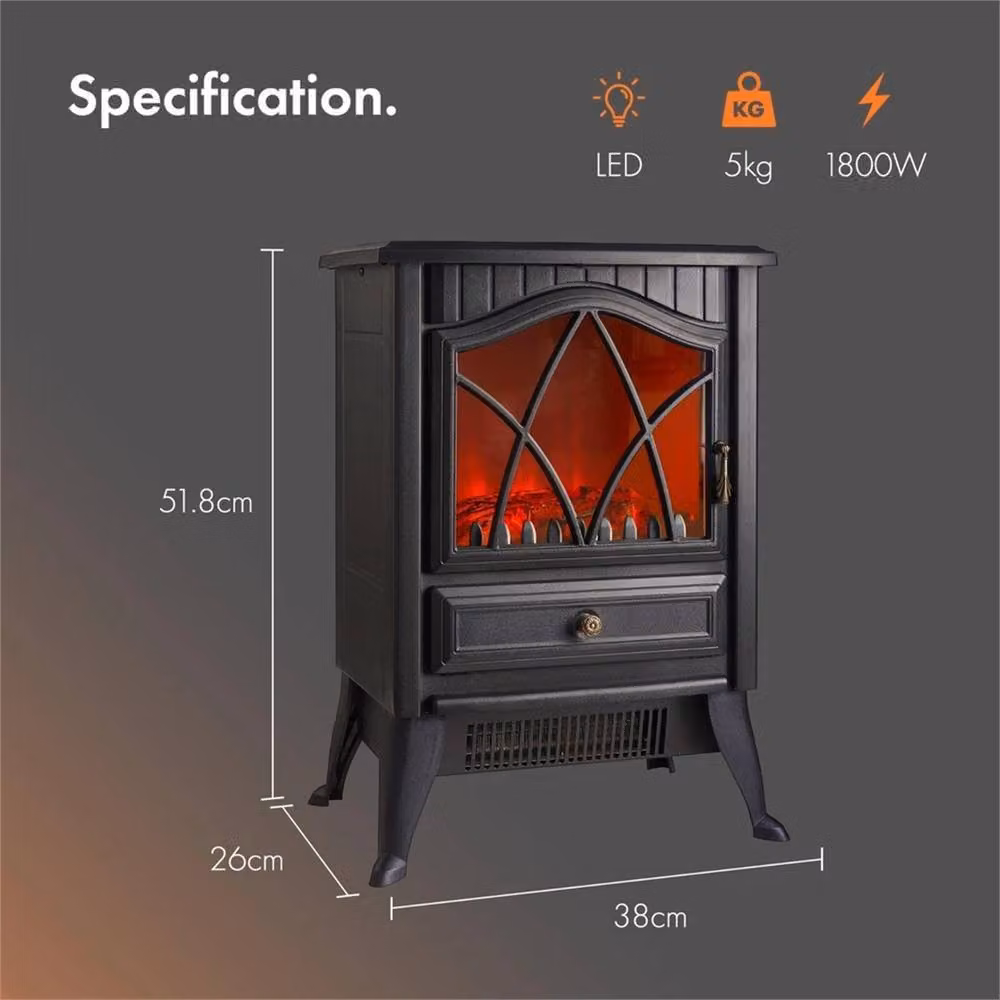 Nordara 1800W Electric Stove Heater Indoor Fireplace Log Wood Burner in Black – 2