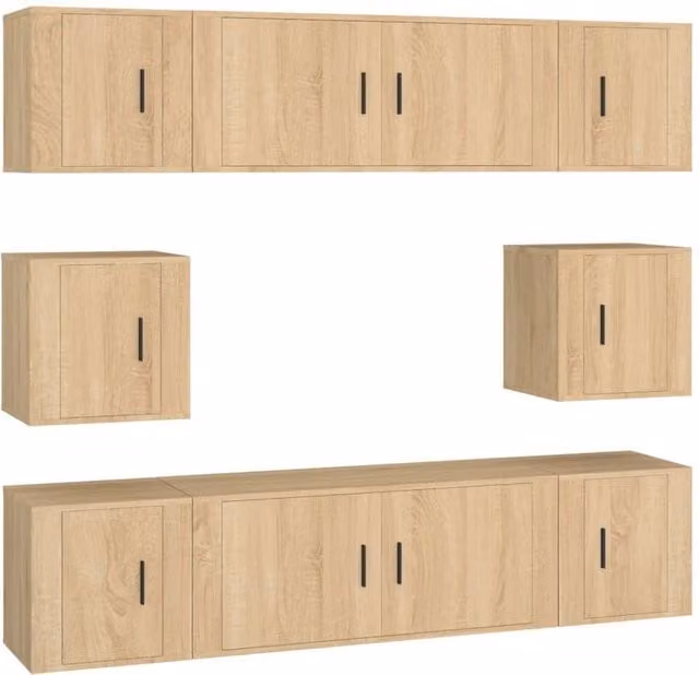 Berkfield Home 8 Piece Sonoma Oak TV Cabinet Set in Light Tan Beige – 1