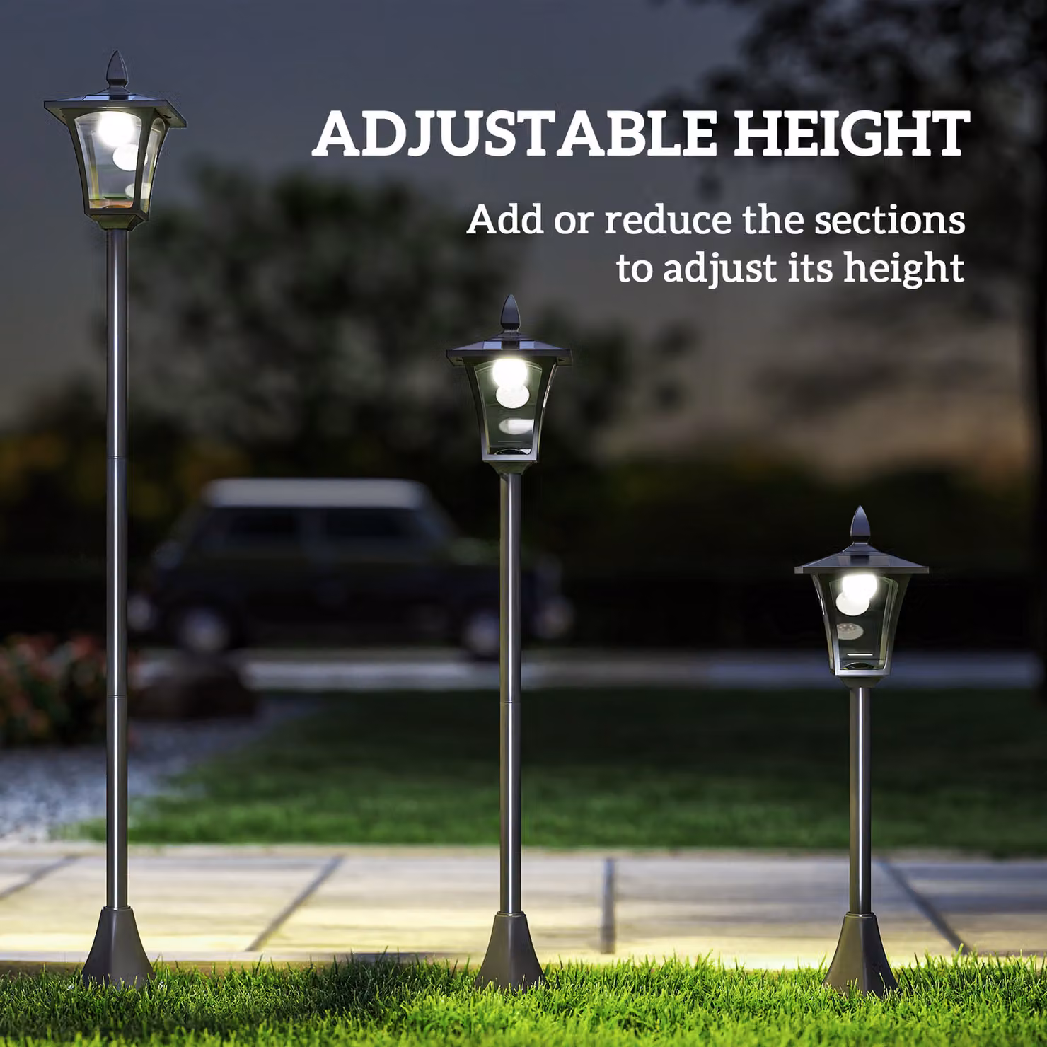 Outsunny Solar Powered LED Bollard Post Lamp in Black, Dimmable with Dusk Sensor for Garden and Terrace Pathways – 6