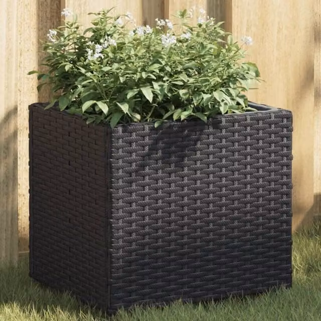Berkfield Home Black Poly Rattan Garden Planter Tub W/D/H: 36 x 30 x 32 cm – 1