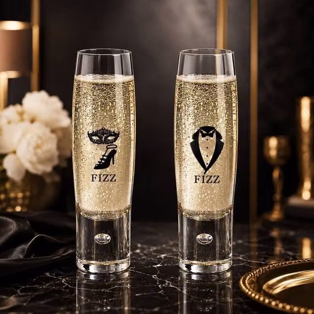 Lovii His and Hers Prosecco Champagne Flute Glass Set of 2 in White and Transparent – 1