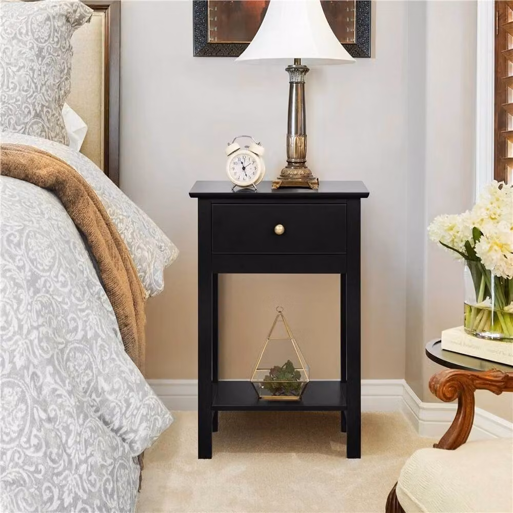 Kelvenix Small Bedside Table with Drawer in Black – 3