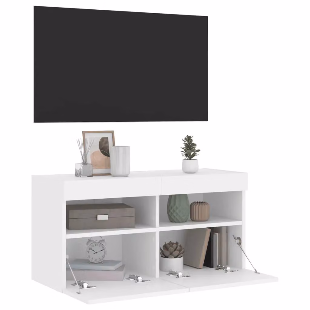 Berkfield Home Modern White Glossy TV Wall Cabinet with Integrated LED Lighting W/D/H: 80 x 40 x 40 cm – 4