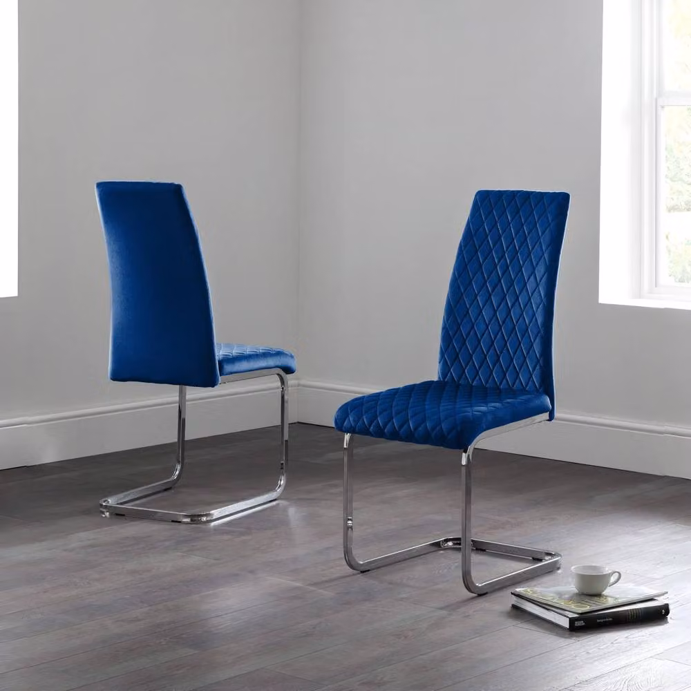 Cheshire Montero Elegant Blue Velvet Cantilever Dining Chairs - Set of 4 – 3