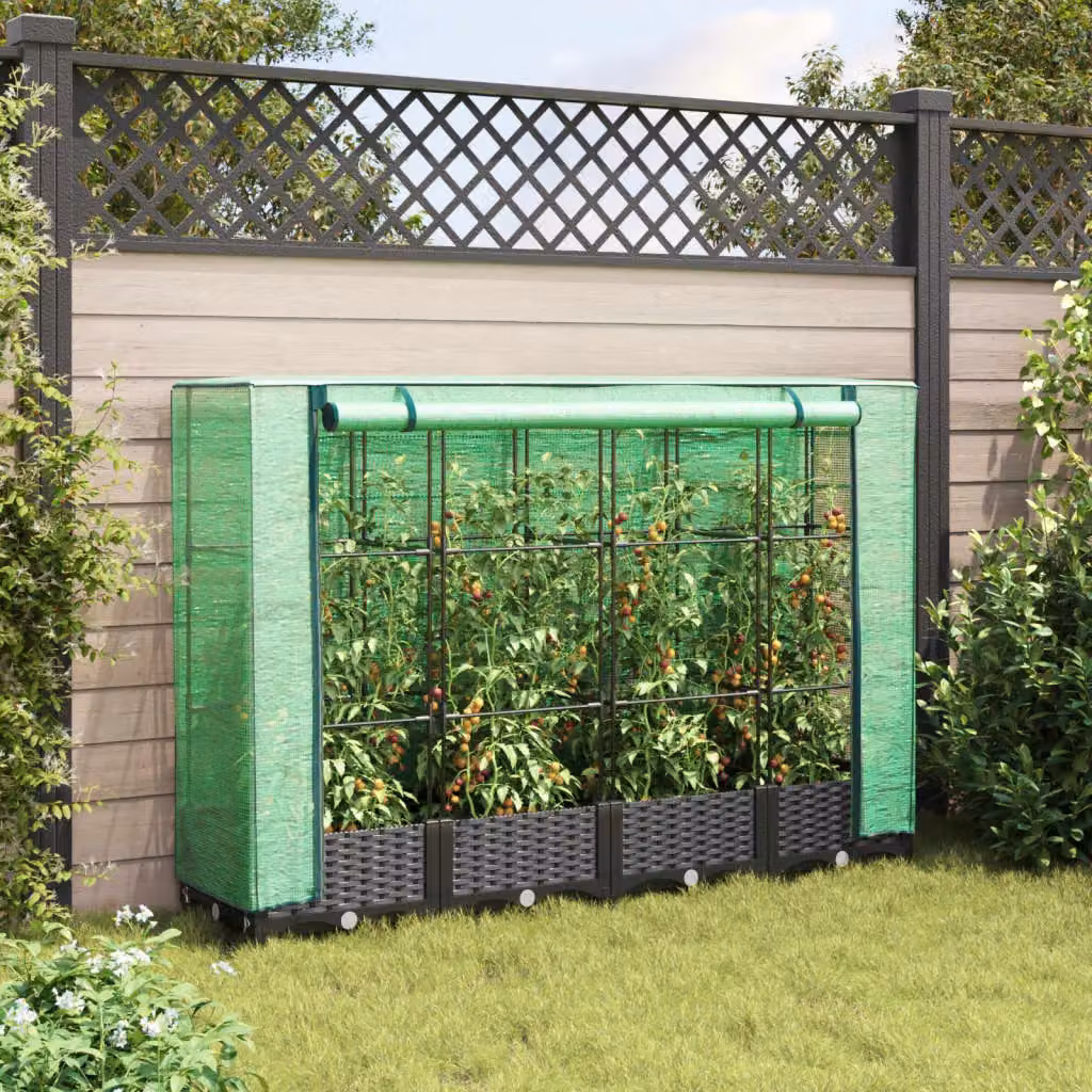 Berkfield Home Raised Bed with Greenhouse Cover in Black Rattan Look, W/D/H: 160 x 40 x 123 cm – 3