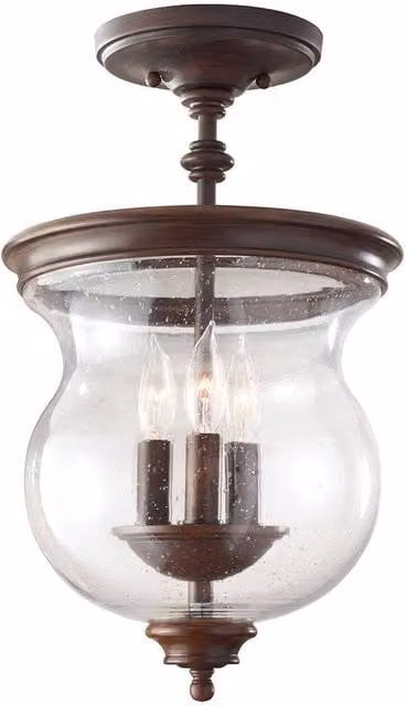 Elstead Pickering Lane 3 Light Semi Flush Ceiling Light in Antique Bronze with Transparent Glass Spheres, E14