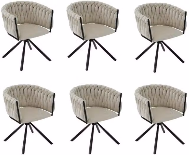 Chilli Seating Set of 6 Modern Velvet Upholstered Swivel Dining Chairs in Beige and Grey