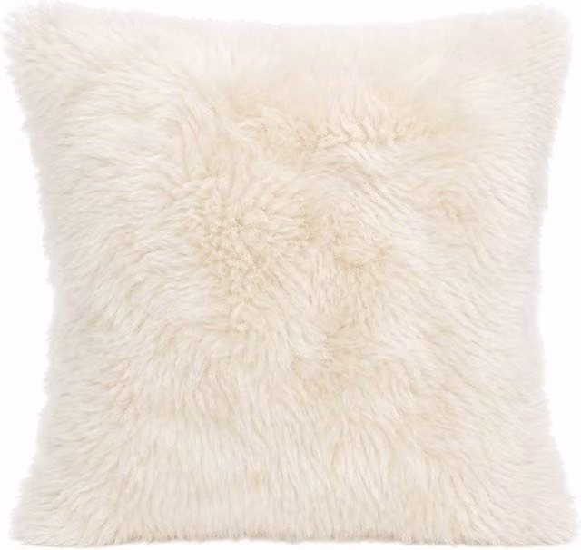 SNUGRUGS Natural Sheepskin Wool Cushion with Cotton Backing and Inner, Ivory, W/D/H: 50 x 50 x 50 cm – 1