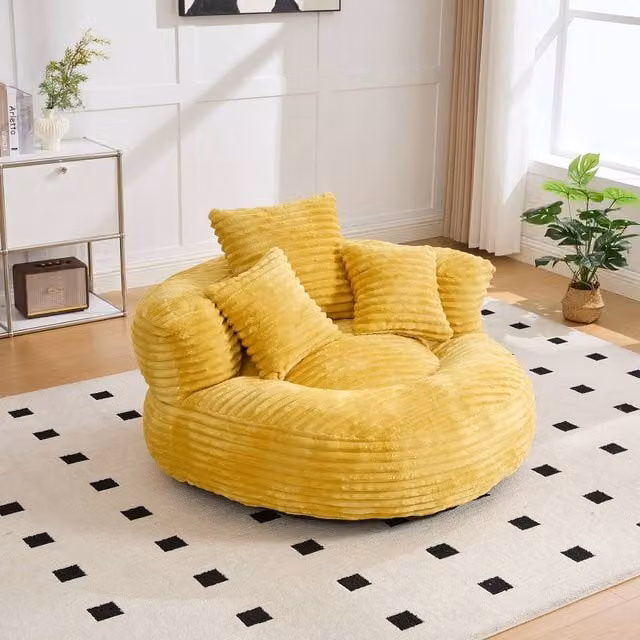 GOMYWAY Matteo Soft Corduroy Large Bean Bag Chair in Yellow with Shredded Memory Foam Filling