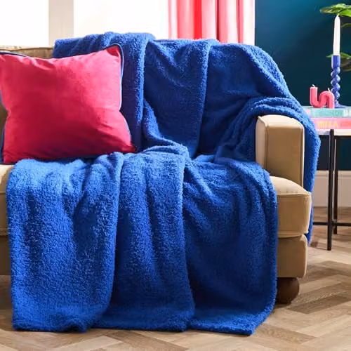 OHS Fluffy Teddy Fleece Throw Blanket in Blue, W/D/H: 150 x 200 cm