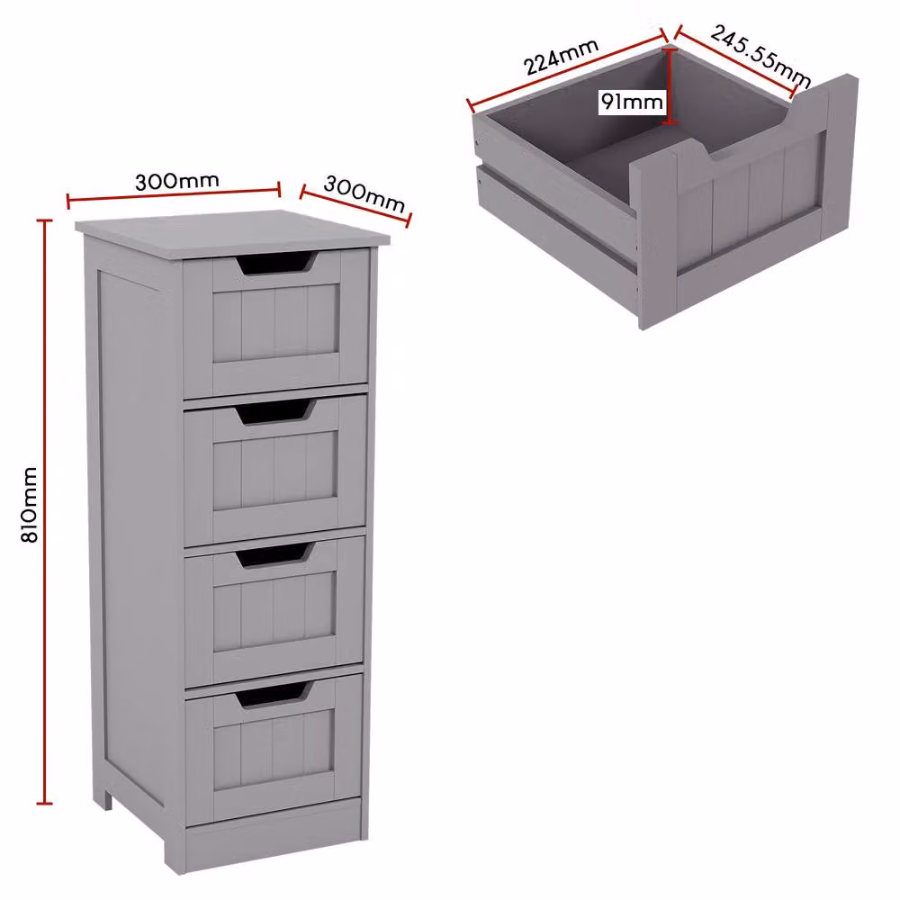 HD Designs Priano 4 Drawer Freestanding Bathroom Storage Unit, Dark Grey, H 81 cm x W 30 cm x D 30 cm – 2