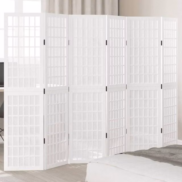 Berkfield Home 6-Panel Room Divider in White Solid Paulownia Wood