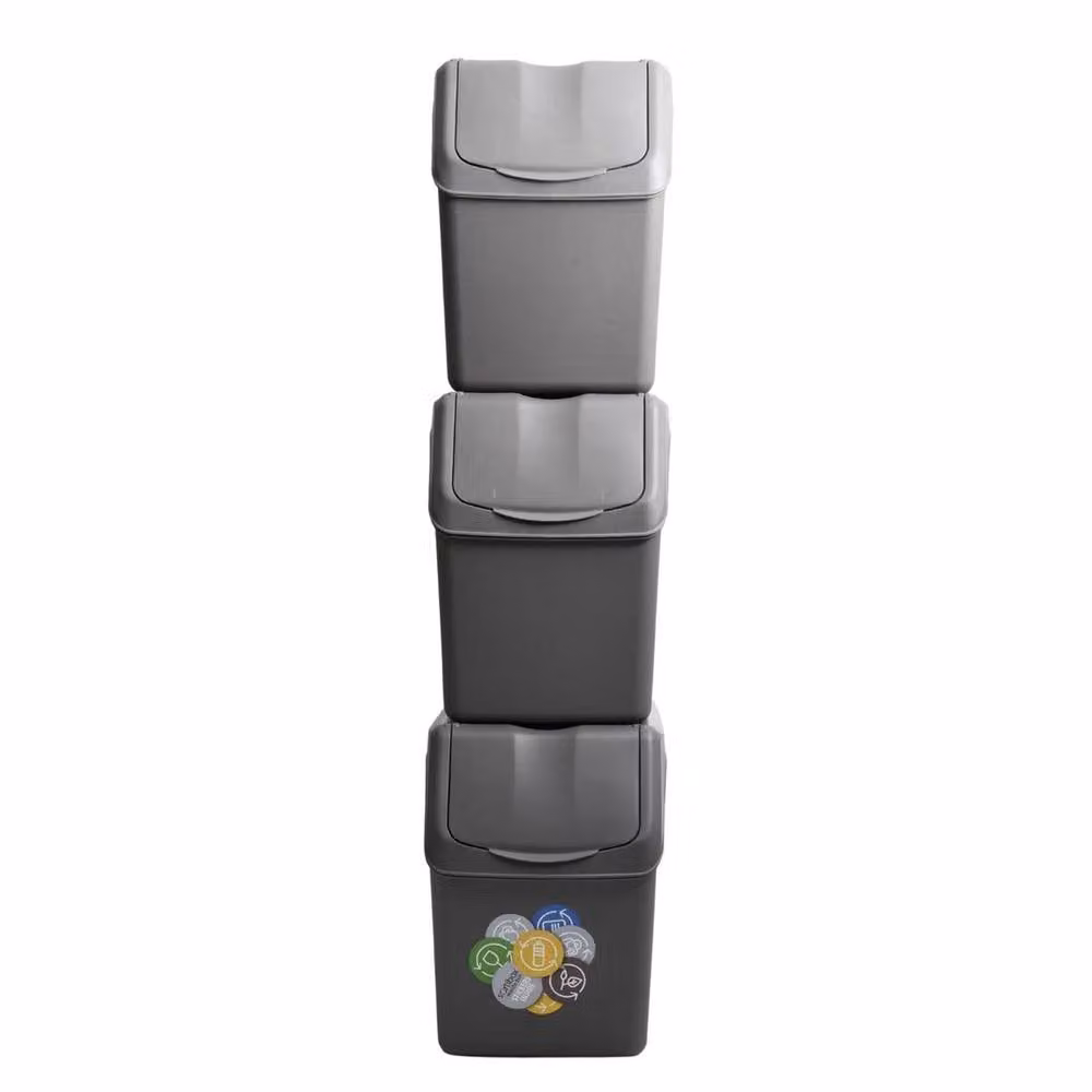 FLAVORA 3x 20L Segregation Bin in Grey with Flip Lid, W/D/H: 100 x 15 x 15 cm – 3