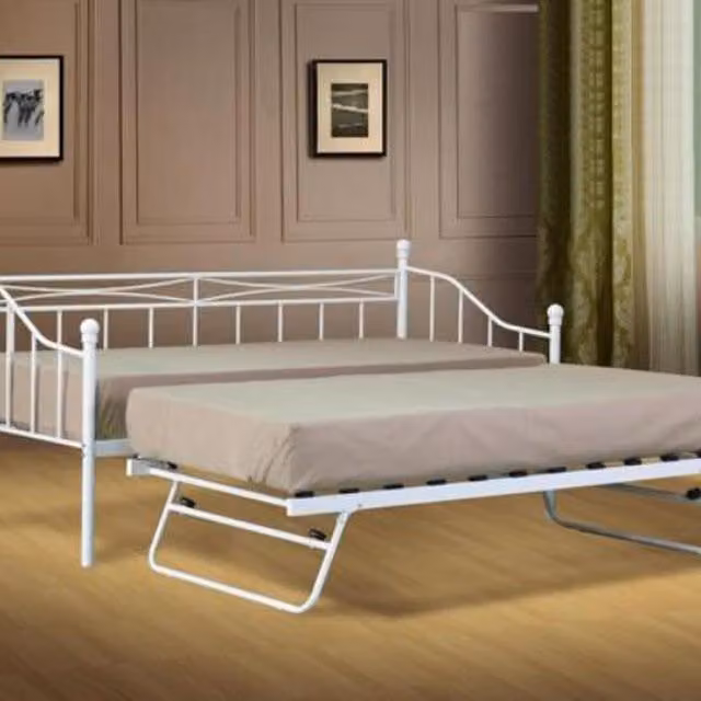Comfy Living White Metal Day Bed with Trundle, W/D/H: 90 x 200 cm
