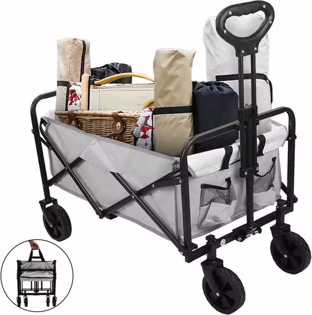 KORVIXA Heavy Duty Foldable Trolley Cart Wagon, Grey – 1