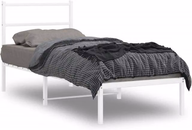 Berkfield Home Metal Bed Frame with Headboard in White, W/D/H: 75 x 190 cm
