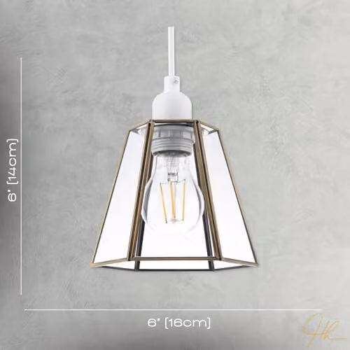 Happy Homewares Industrial Hexagonal Lantern Pendant Lamp Shade in Antique Brass with Transparent Glass Panels, W/D/H: 14 x 14 x 16 cm – 3