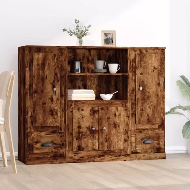 Berkfield Home Set of 3 Smoked Oak Tall Units in Brown Engineered Wood