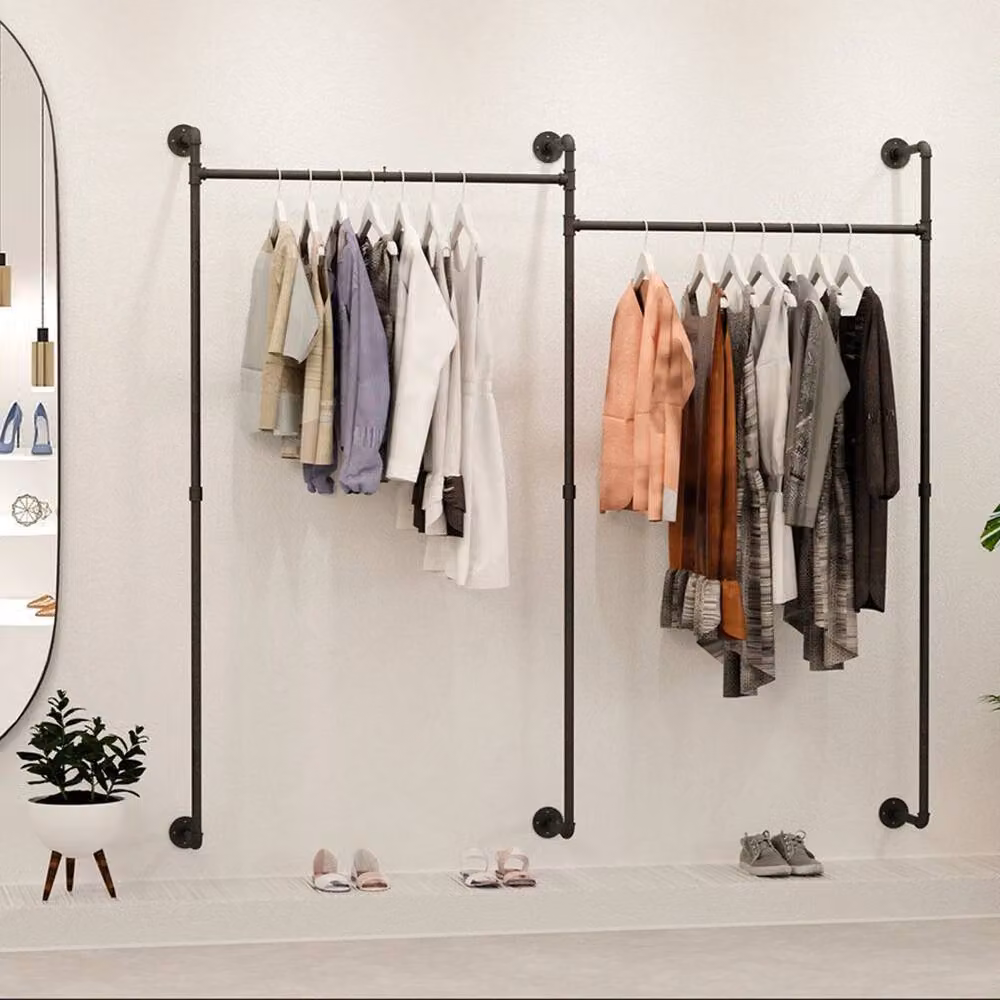 ERGOVEXA Industrial Metal Wall Mounted Pipe Clothes Rack in Black – 4