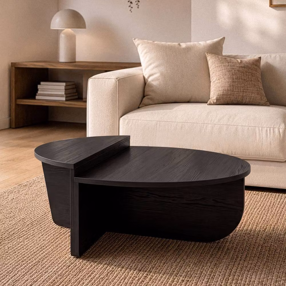 CALICOSY Orion Set of 2 Round Nesting Coffee Tables, Black, W/D/H: 90 x 60 x 35 cm and 60 x 60 x 35 cm – 2