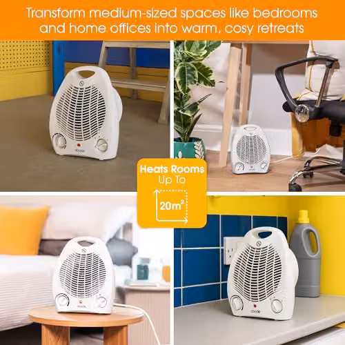 Abode 2000W Electric Fan Heater with Overheat Protection, Tilt Protection and Adjustable Thermostat in White AFH1002 – 5