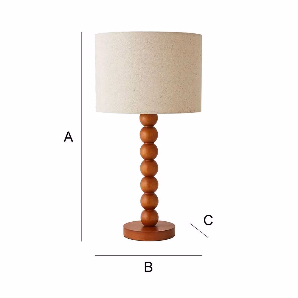 ValueLights Wyatt Bobbin Table Lamp with Natural Linen Drum Shade in Walnut Wood and Beige – 2
