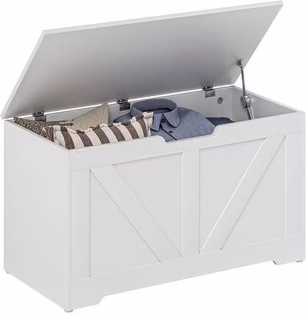 NESTLUNE White Storage Trunk for your Living Room with Soft Close Safety Hinge, W: 100 cm, D: 15 cm, H: 80 cm – 1
