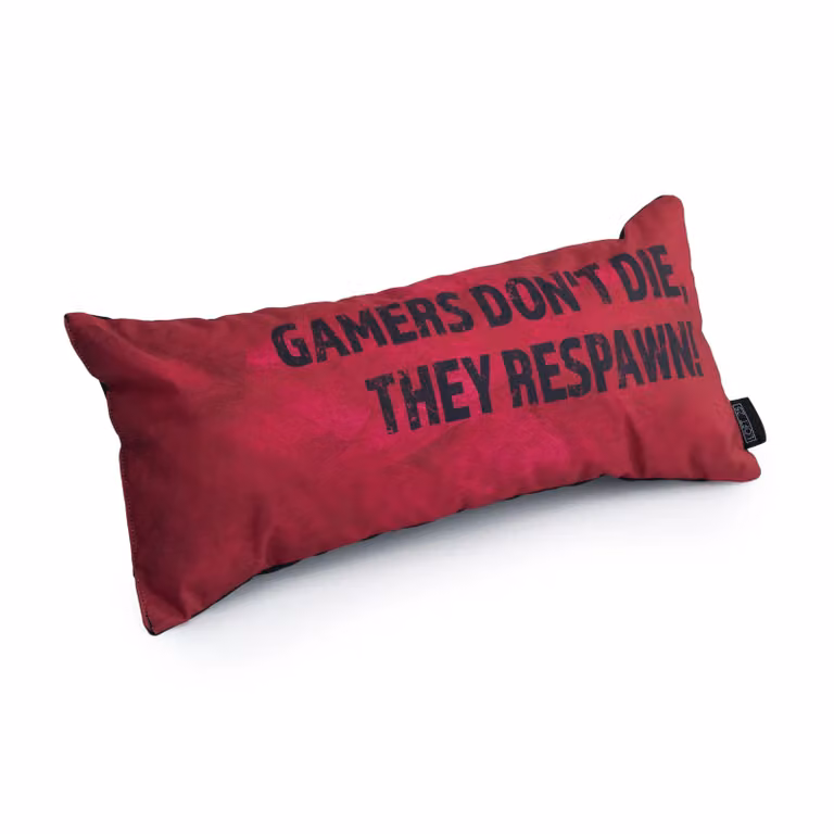 GameOver Store Red Gaming Cushion with Gamers Don't Die, They Respawn! Slogan, Hollowfibre Filled and Stain Repellent