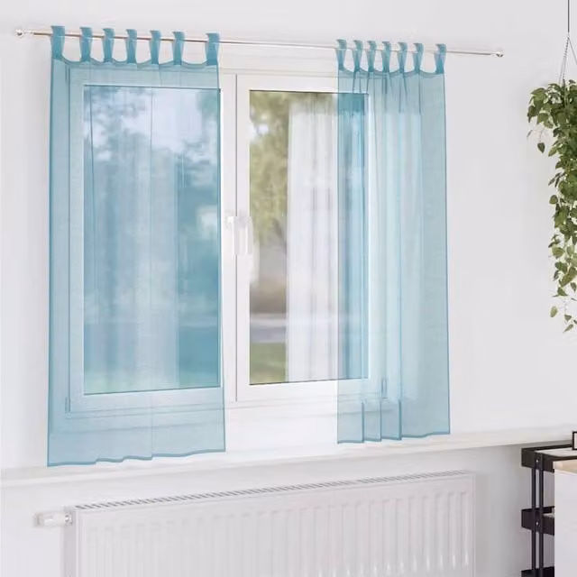 Berkfield Home Turquoise Voile Fabric Curtains with Tabs, 2 Pack, W: 140 cm, H: 175 cm