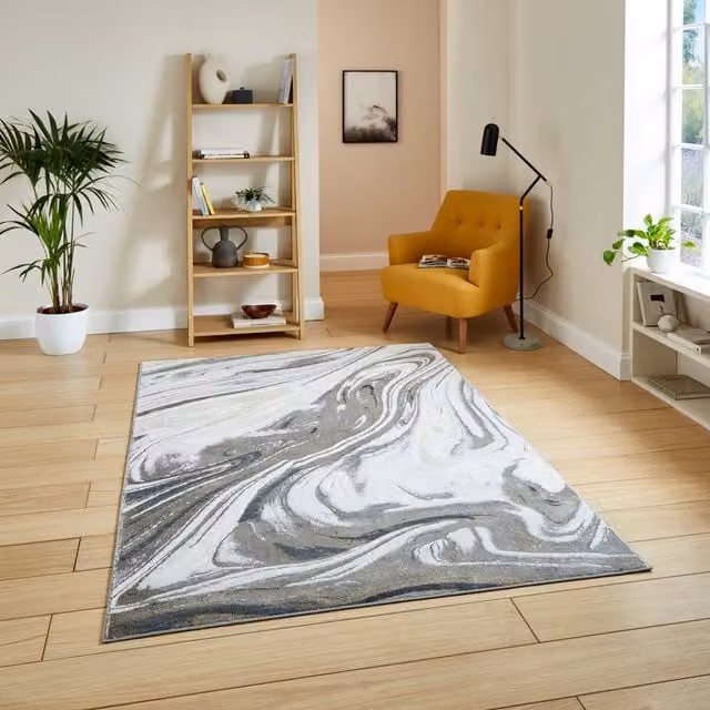 Terrys Modern Abstract Rectangular Polyester Rug in Silver and Grey